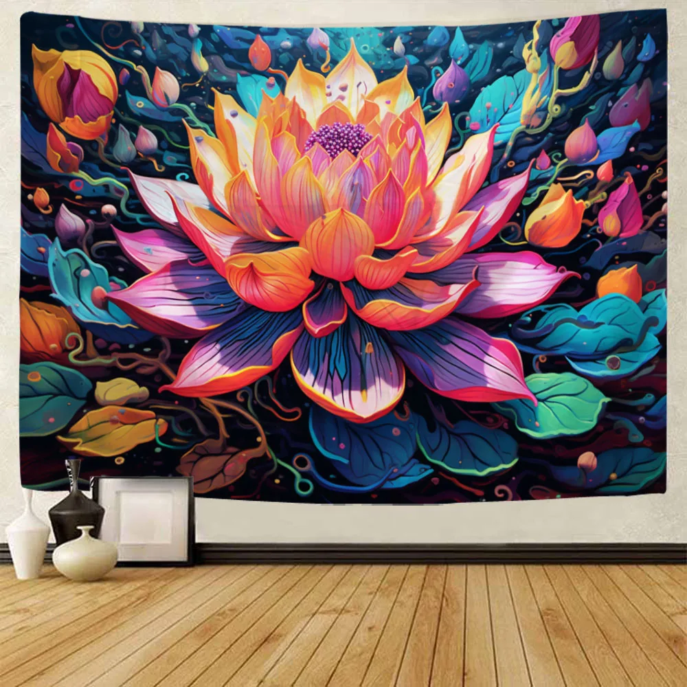 Colorful Lotus Tapestry for Room Decoration, Vintage Multi Size Tapestry, Mysterious Forest, Sofa Wall, Background Cloth