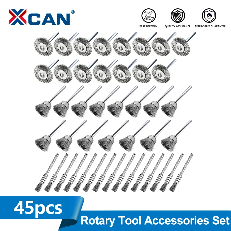 XCAN 45pcs 연마 휠 브러시 금속 연마 용 강철 와이어 브러시 디스크 연마 로타리 도구 액세서리 금속 가공 도구