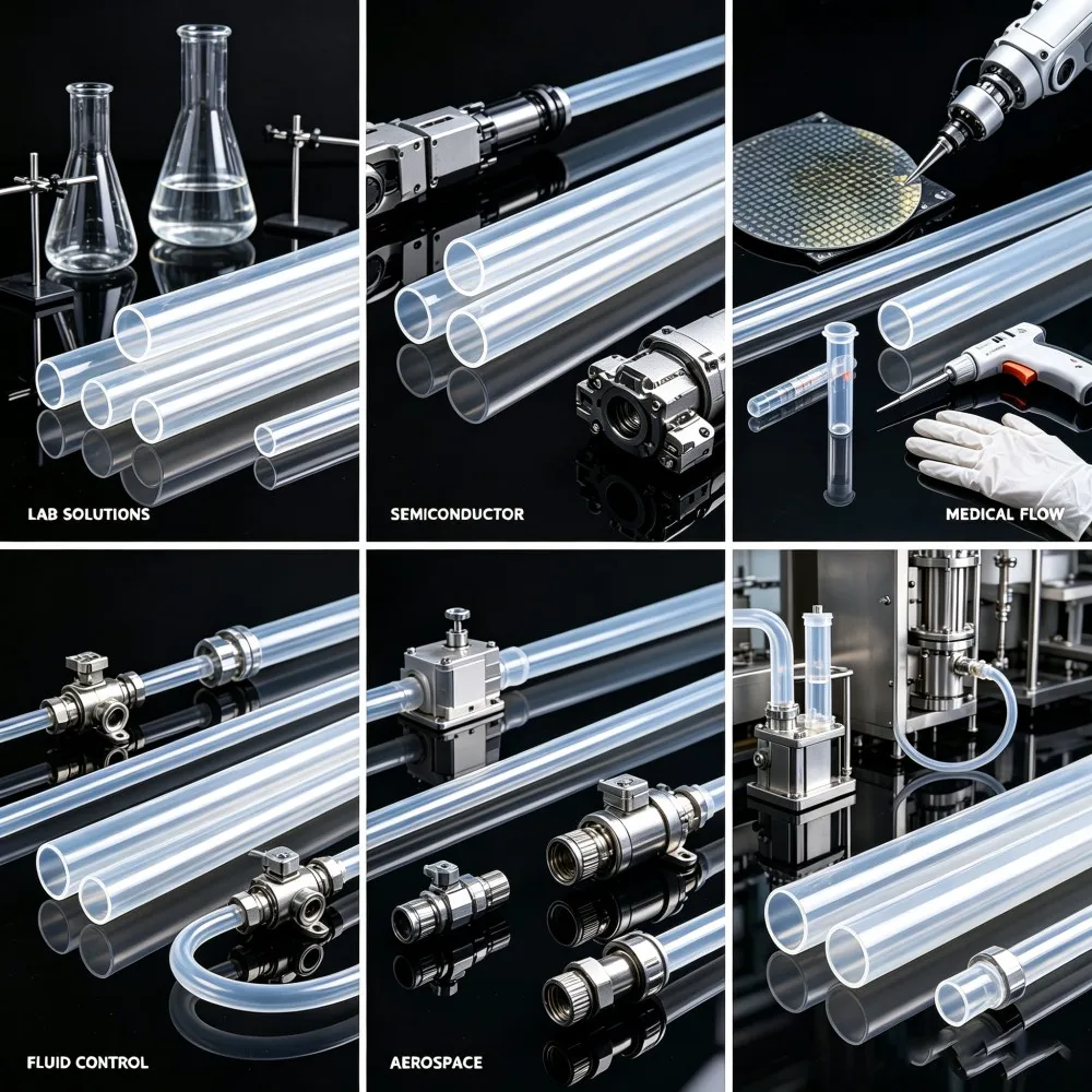 Transparent PTFE Tube ID 0.8-12mm Acid Alkali Resistant High Low Temperature, Non-Adhesive High Insulation Tubing