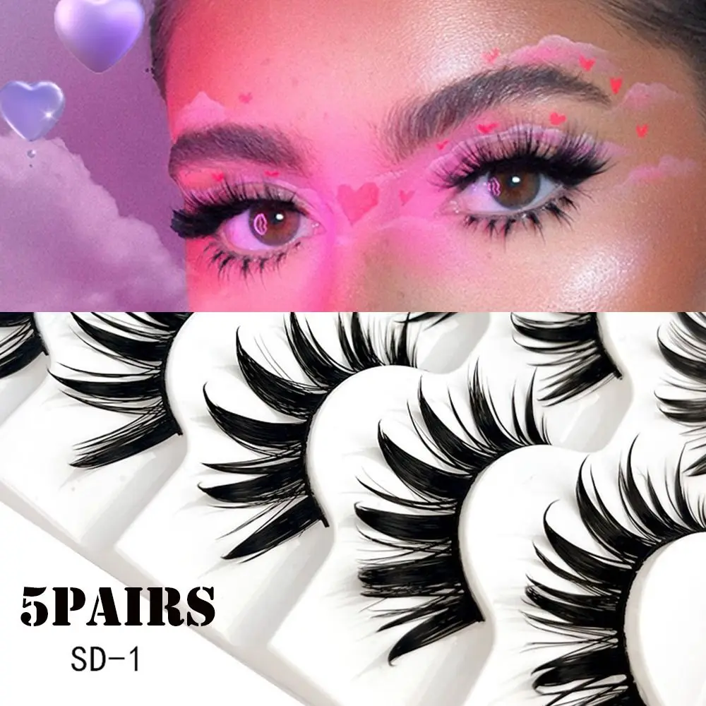 5 paar Wimpern Cos Dance Performance Wimpern Handgemachte Kreuz Wimpern Weiblichen Japanischen Thai 3D Natürliche Manga Wimpern Verlängerung – Detail 4