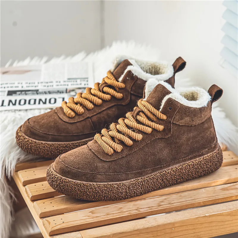 Men's Winter Snow Boots Warm Fur Lined Fleece High-top Sneakers Ankle Boots Slip Resistant Fashion Platform Board Casual Shoes