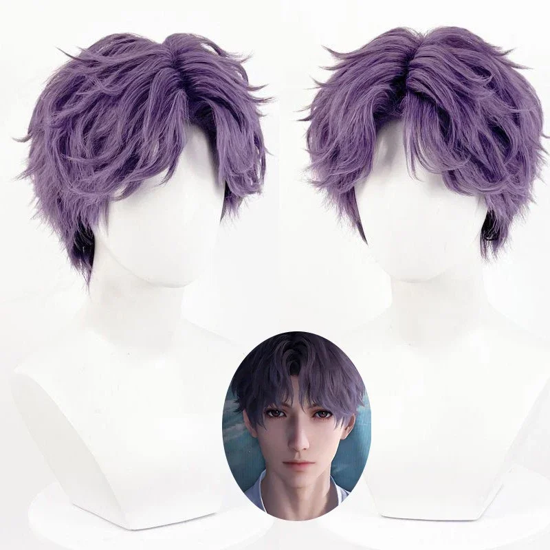 

Anime Love and Deep Space Cosplay Wig Man Purple Short Hair Curly Fashion Euramerican Human Hair Festival Party Daily Wear Wigs