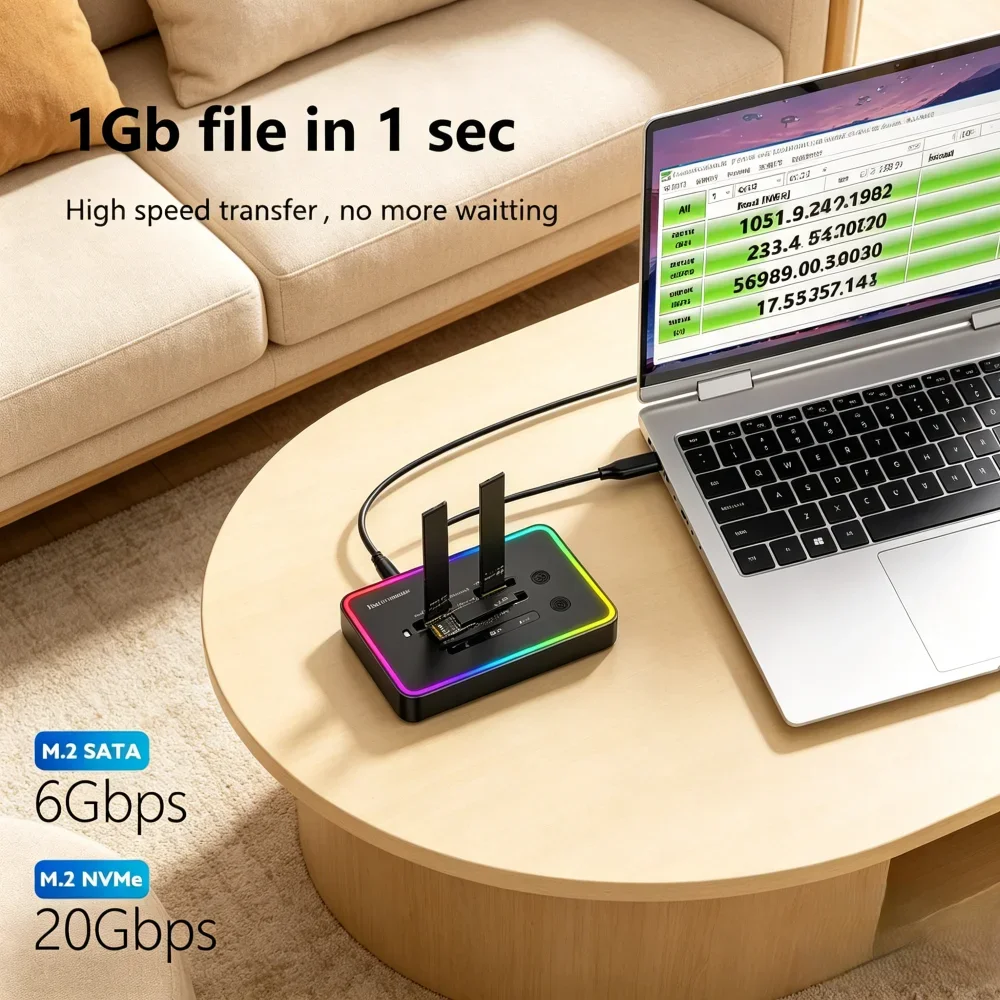 

2‑Bay M.2 SSD Docking Station, Dual‑Protocol Offline Clone Enclosure, Type‑C 10Gbps, Supports PCIe NVMe & SATA M.2 SSDs
