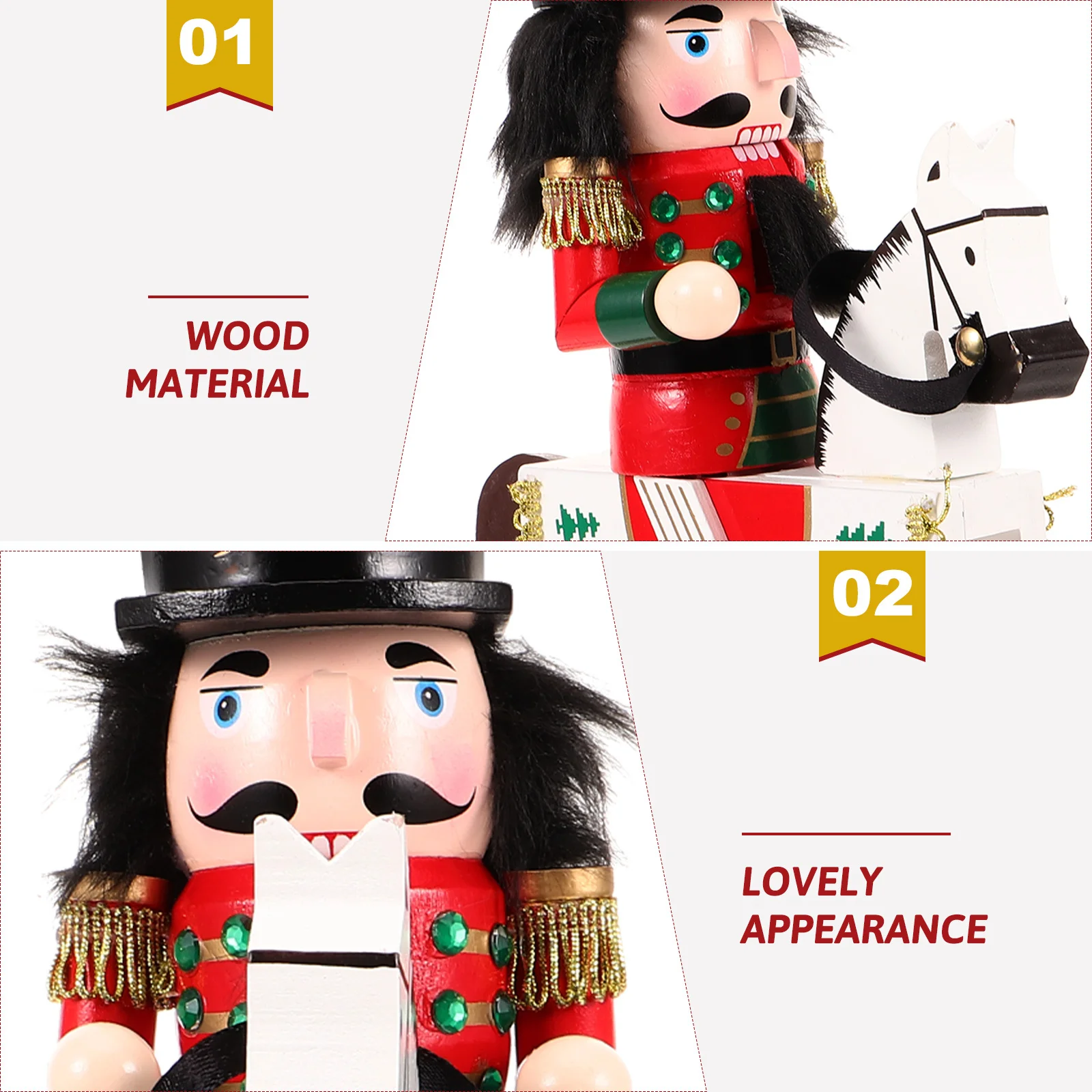 

Christmas Nutcracker Figure Wooden Soldier Craft Handmade Detail for Indoor Kitchen Coffee Table Xmas Decor Home Ornament