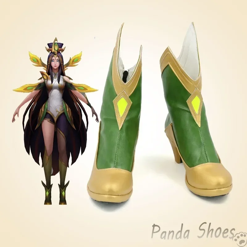 LOL Seraphine Cosplay Shoes Game League of Legends Green Boots Seraphine Cosplay Costume Prop Shoes for Halloween Party