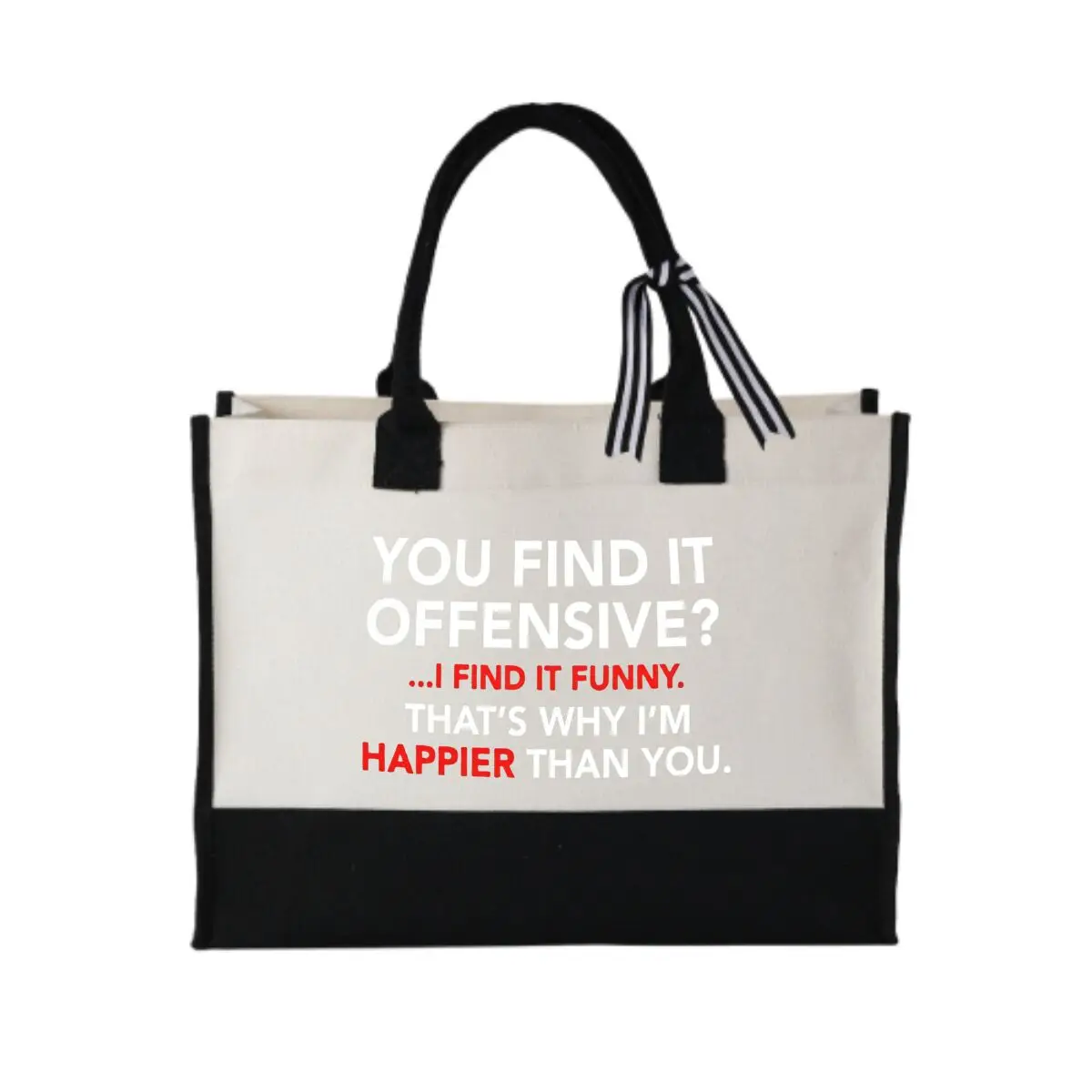 

You Find It Offensive I Find It Funny Art Text Patchwork Canvas Tote for Winter Holiday Gifts