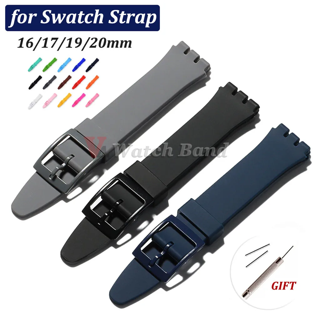 

16mm 17mm 19mm 20mm Silicone Watch Band for Swatch Colorful Rubber Strap Sports Replacement Wrist Bracelet Men Women Accessories