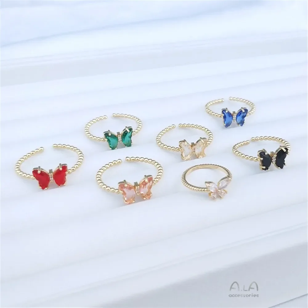 

14K gold zircon butterfly ring color zirconium opening ring fashion light luxury refined simple ring