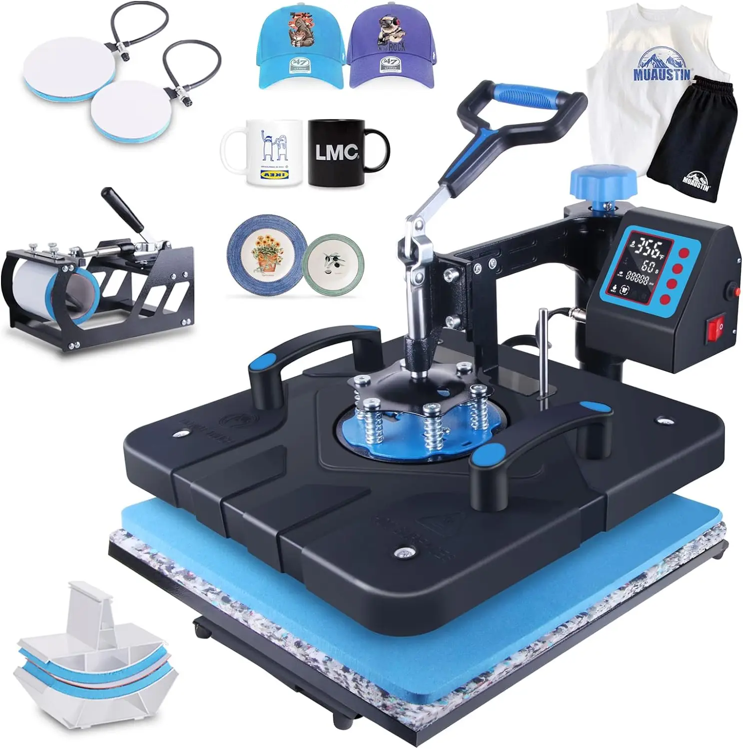 

Upgraded 5 in 1 Heat Press Machine 15x15 Inch Heat Transfer Machine 360-Degree Swing Away Multifunction Digital Sublimation Comb