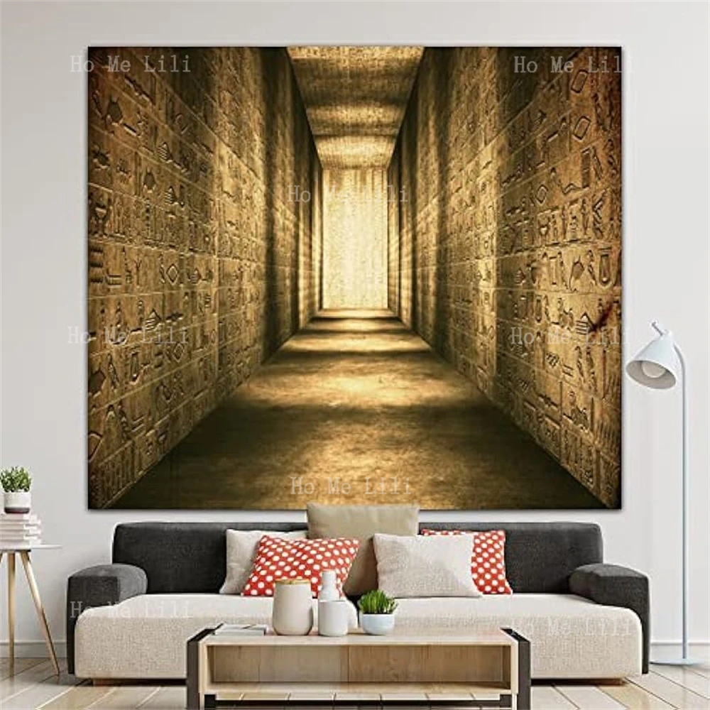 Renaissance Ancient Egyptian Historical Gold Hieroglyphics Wall Tapestry For Home Decoration