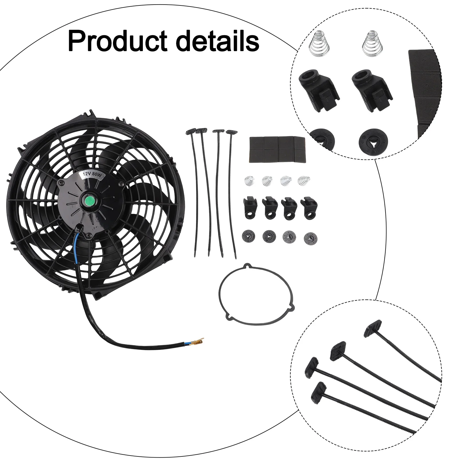 12V 80W Condensing Fan with Curved Blades for Refrigeration Equipment Electric Radiator Cooling Fan with Mounting Hardware
