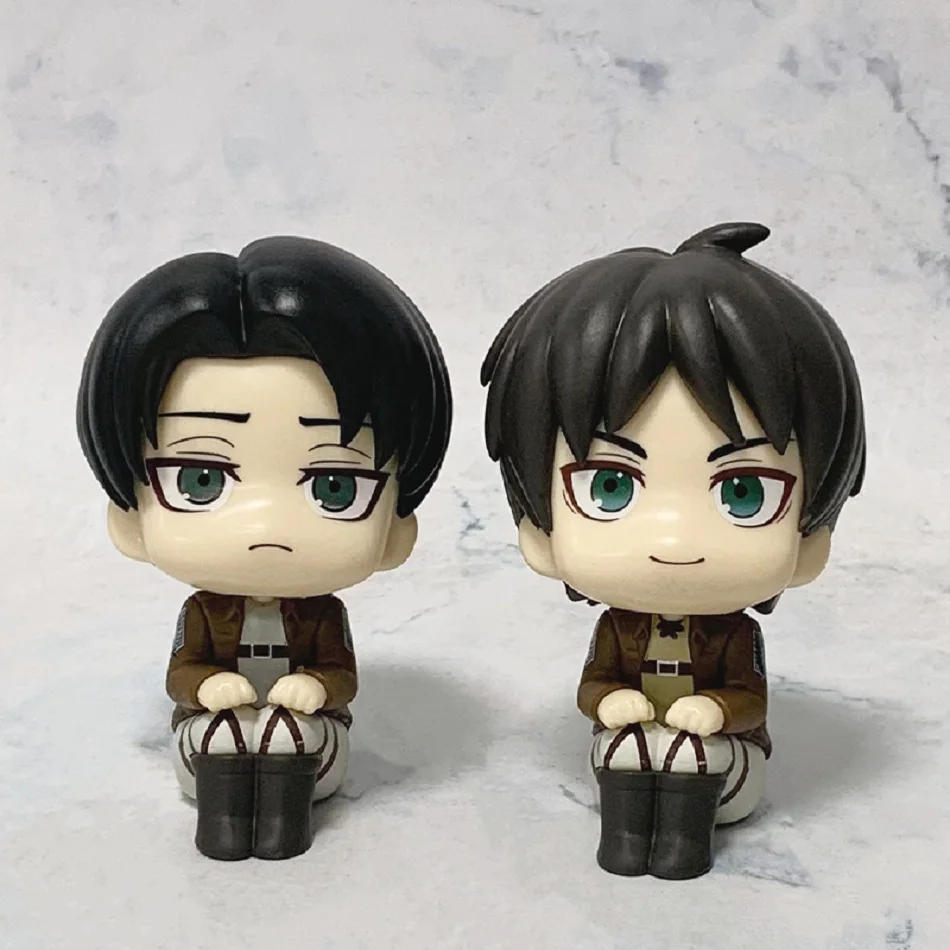 

10cm Anime Attack On Titan Shingeki No Kyojin Q Sitting Dolls Levi Eren Mini Figure Desktop Ornament Birthday Collectible Gift