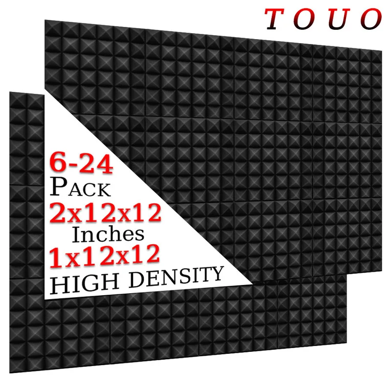 

TOUO Acoustic Foam 6/12/24 Pcs Pyramid Soundproofing Panels Flame-Retardant Soundproof Material Music Room Acoustic Treatment