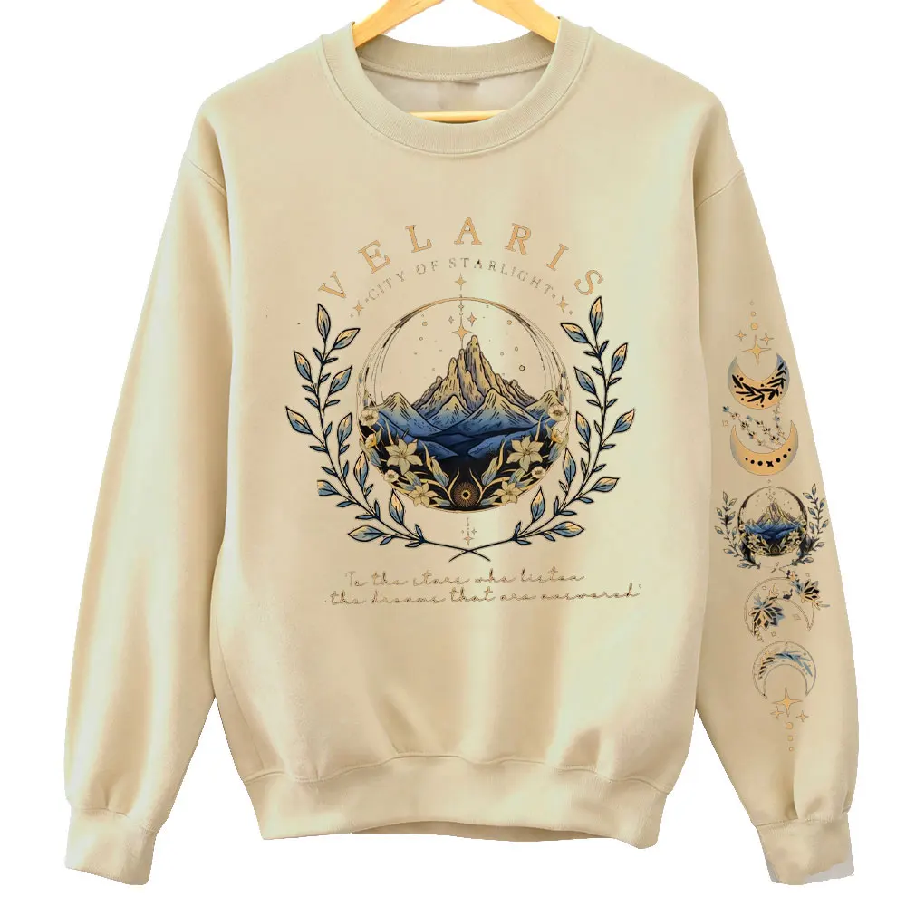 سويت شيرت ACOTAR Velaris Sarah J Maas بأكمام مطبوعة مع قلنسوة Feyre Archeron Rhysand High Lord بلوفر بكتف منسدل بدلة رياضية