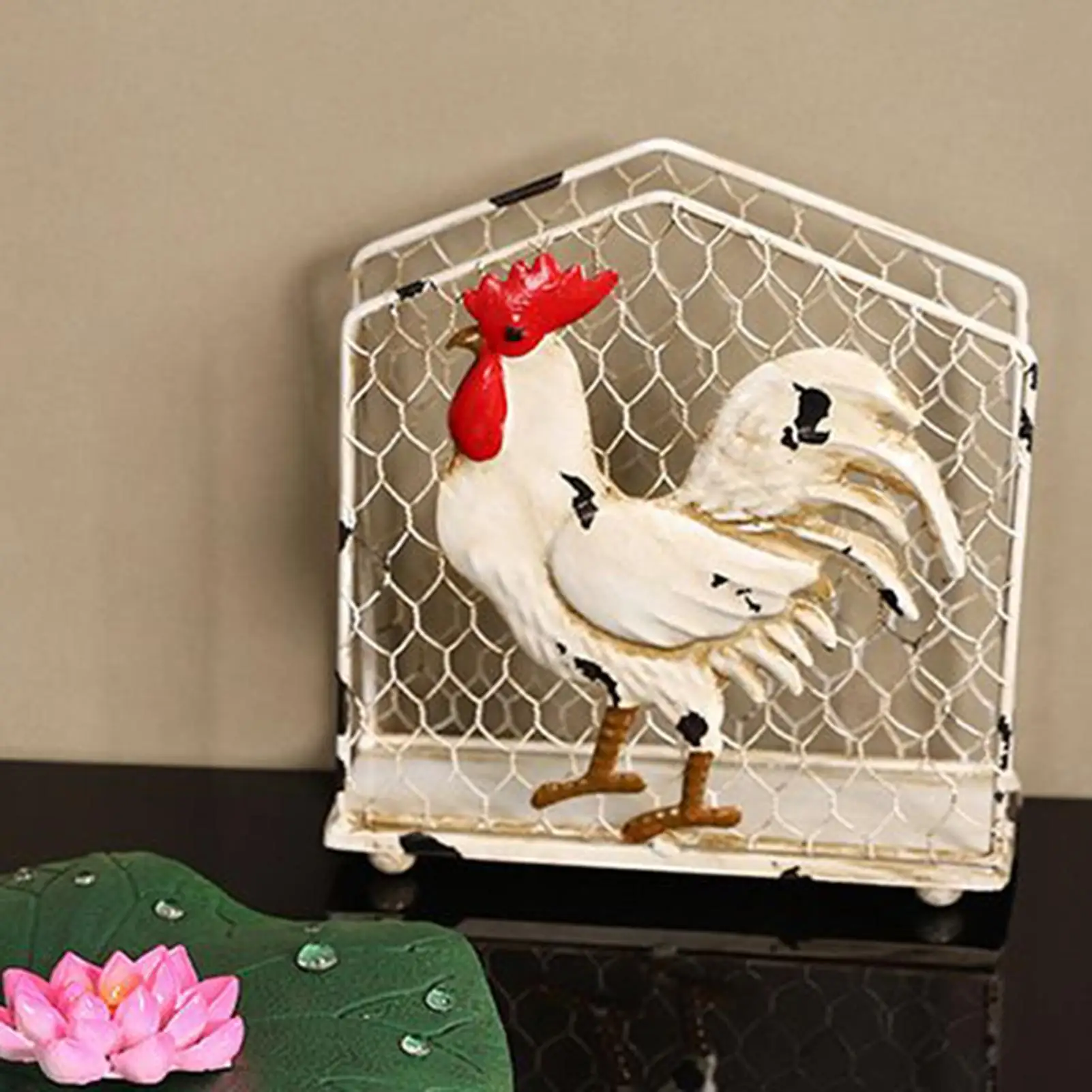 

Napkin Holder Rustic Rooster Decor Box Dispenser Cocktail Napkin Holder for Farmhouse Bathroom Kitchen Dining Christmas Guest