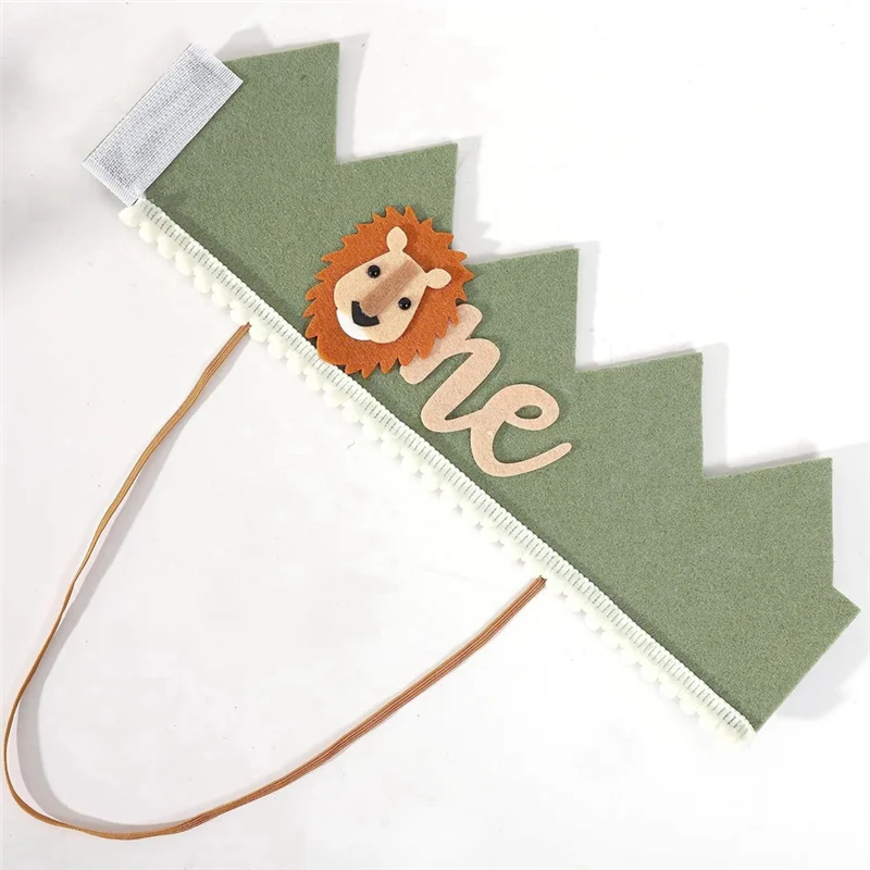 ABCL 1 anno per bambini, avocado, leone verde, corona di compleanno, prima festa per bambini, safari bianco non tessuto