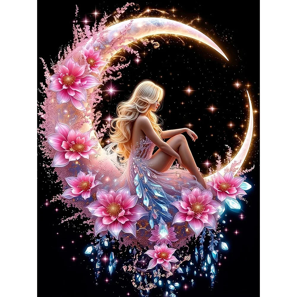 EverShine DIY Diamantmalerei Frau im Mond 5D Vollbohr-Mosaik Blumenhandwerk für Erwachsene Stickerei Porträt Heimdekoration Geschenk