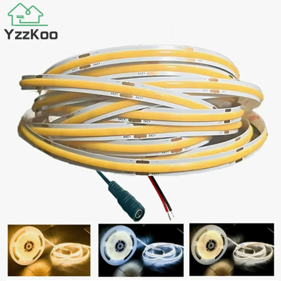 COB LED Strip Lights DC12V 24V 320LEDs/M High Density Flexible LED Tape DC Plug/ 2pin Wire RA90 Kitchen Room Decor 8mm panel