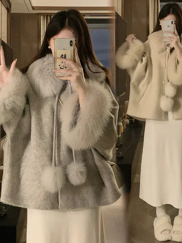 

Женское свободное шерстяное пальто больших размеров, двустороннее хлопковое верхнее белье, повседневное модное весенне-осеннее пальто для ленивых размеров