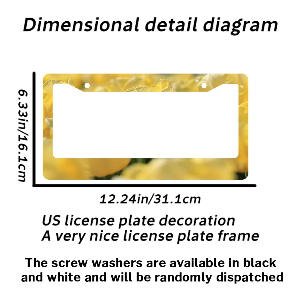 إطار لوحة ترخيص زهور التوليب الصفراء حامل لوحة ترخيص للأرضيات الشعبية لعلامات السيارة الأمامية والخلفية لتزيين السيارة المضحكة