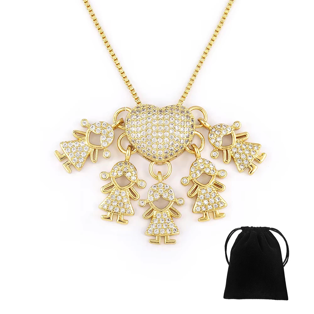 Nidin Fashion Pave Shiny Crystal Zircon Heart Shape Shiny Copper Pendant Necklaces For Women Family Son/Daughter Jewelry Gift