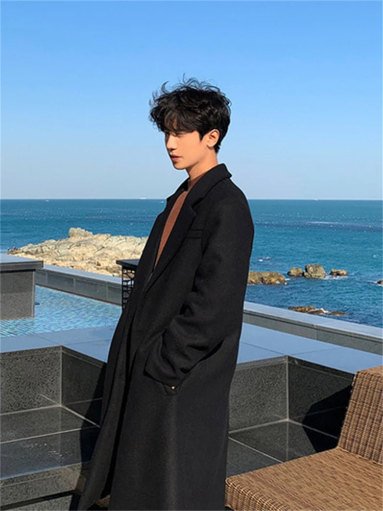 

Мужское шерстяное пальто премиум-класса: осенне-зимнее, длинное, свободного кроя, в корейском стиле, ветрозащитное, с эффектом премиум-качества