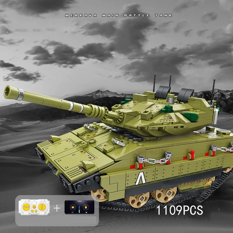 

RC Israel Merkava Main Battle Tank Military Vehicle Model Building Block WW2 Army Figures Brick Radio 2.4gHZ Remote Control Toys