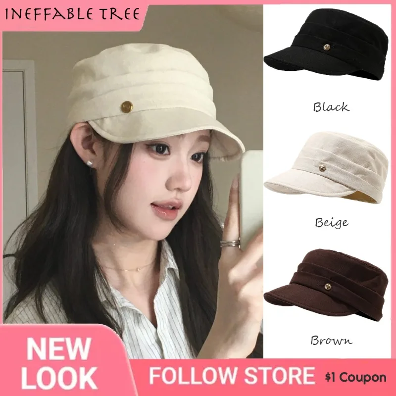 Spring Summer Women Cotton Linen Equestrian Hat Gold Label Peaked Cap Light Breathable Korean Versatile Face‑Slimming Sun Hat