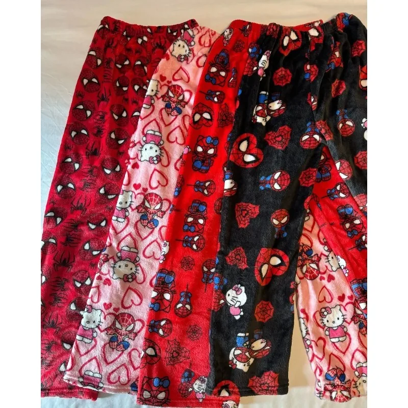 Men Women Cute Cartoon Print Flannel Pajama Pants Boys Girls Flannel Loose Sleep Trousers Warm Winter Home Loungewear Bottoms