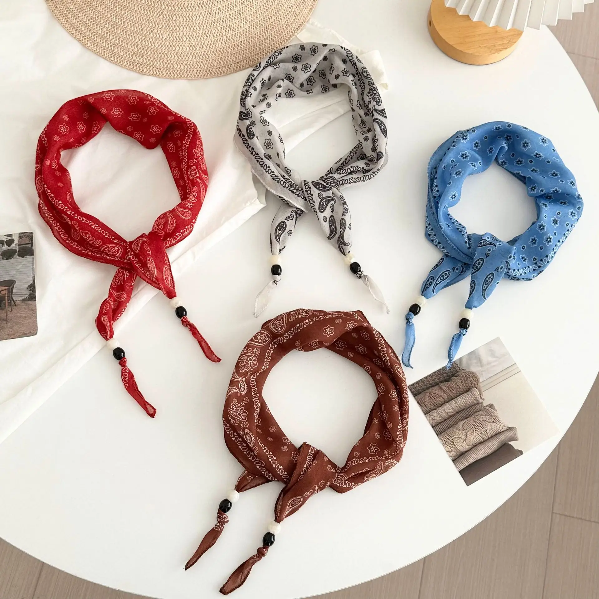 Premium Korean Retro Paisley Scarf Women Versatile Head Wrap Hair Band Ribbon Neck Bandana Triangle Waist Tie