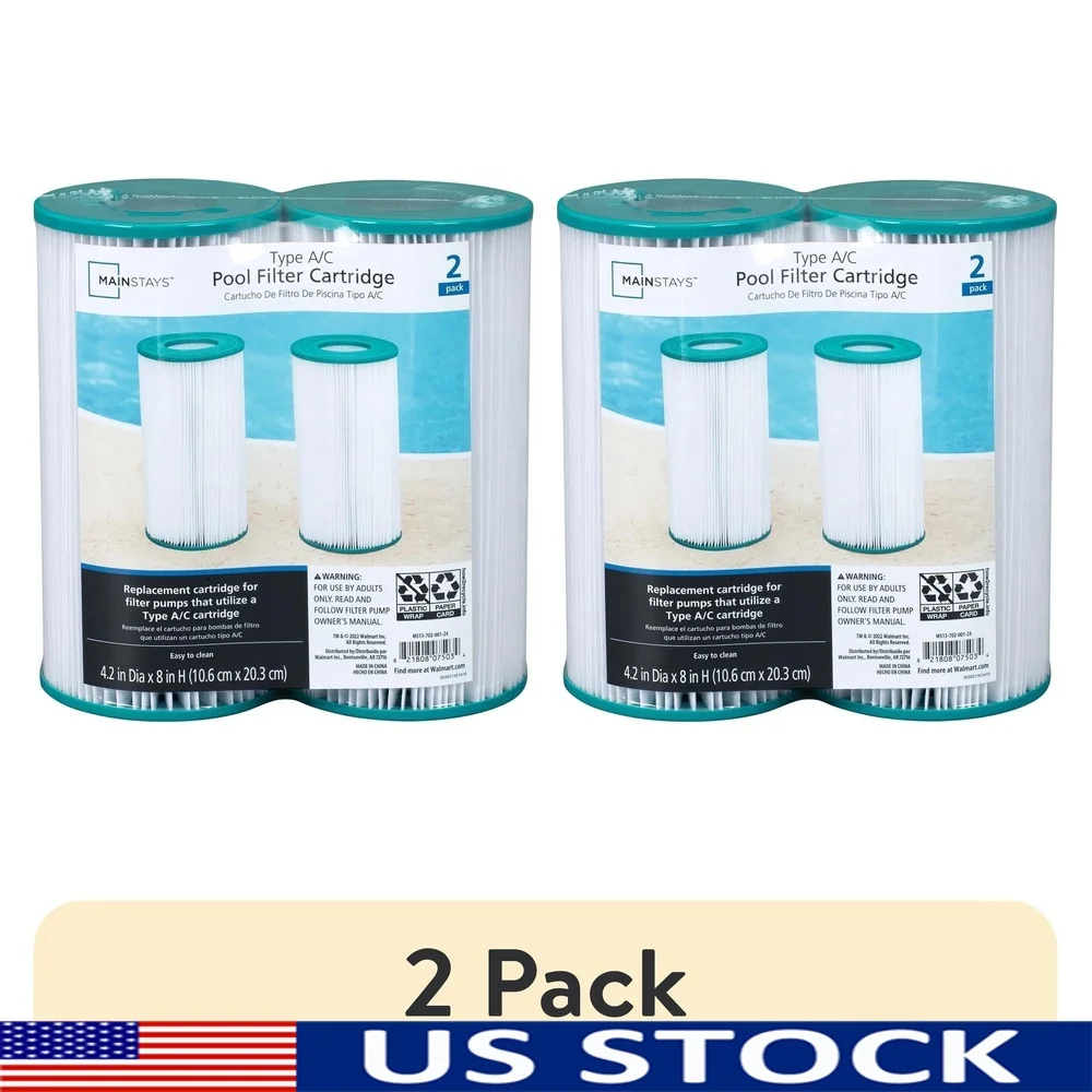 

2 Pack Type A/C Filter Cartridge Above-Ground Pool 4.2in x 8in Easy Clean Replacement Pool Filter Cartridges