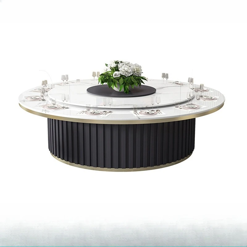 

Hotel electric dining table, large round table restaurant box turntable, light luxury rock slab