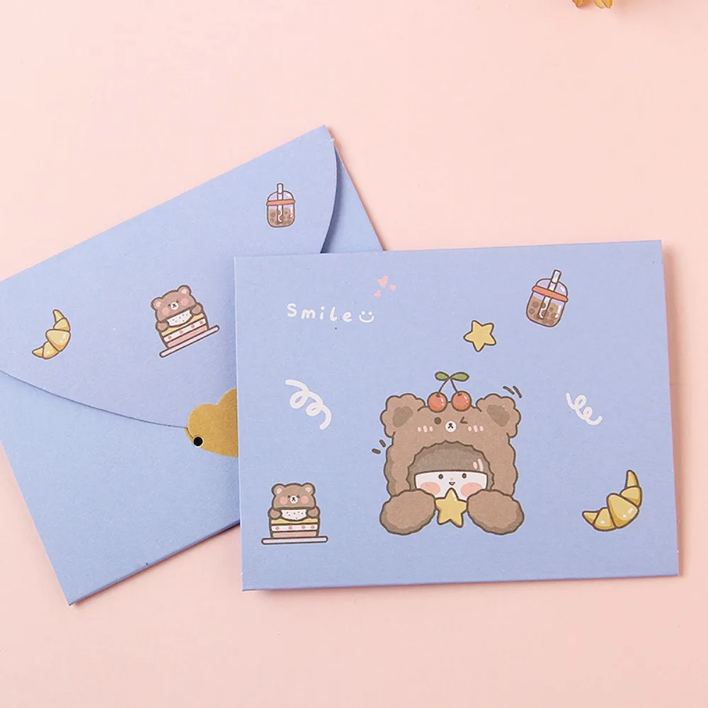 Bear Rabbit Blessing Thank Envelope Foldable Ins Decoration Letter Paper 9 Styles Beautiful Cartoon Greeting Card New Year Gift