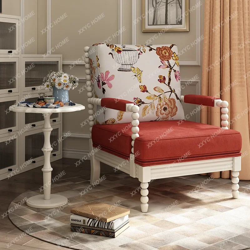 JSofa retro living room furniture solid wood fabric tiger chair candied gourd round bead single leisure sofa chair
