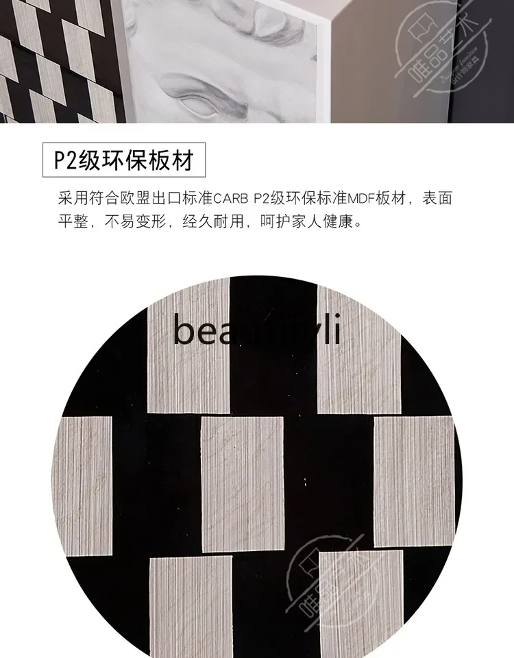 

ss CMinimalist light luxury living room checkerboard black and white tea cabinet storage snack cabinet