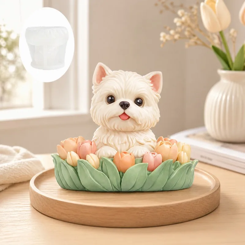 Tulip Puppy Silicone Mold DIY Scented Candle Resin Decoration Plaster Mold Cake Decorating Tools Cake Decoration Accessories