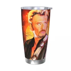 Johnny Hallyday Tumbler Vacuum Insulated Rock Music French Singer Coffee Cups Stainless Steel Office Home Mug Water Bottle, 20oz