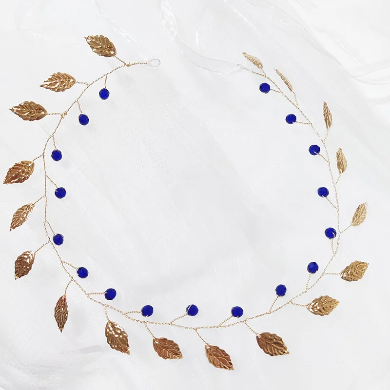 Bride Wedding Headbands Pearl Designs Simple Soft Chain Hairbands Blue Crystal Leaf Headpiece Bridal Hair Jewelry Accessories
