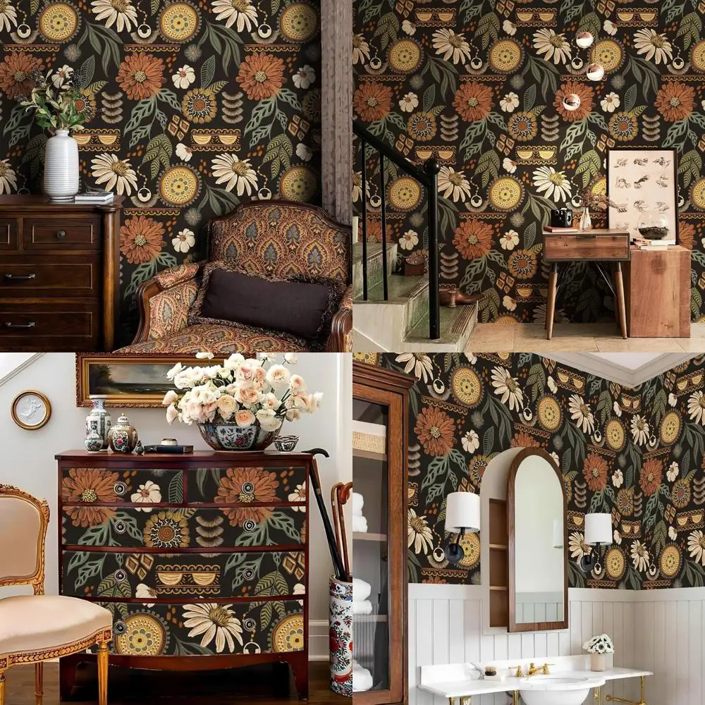 

Vintage Floral Removable Wallpaper for Bathroom and Bedroom, Ideal for Renters, Easy Peel and Stick Sunflower Contact Paper