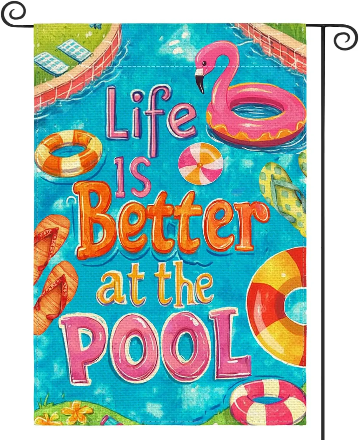 AVOIN colorlife Life Is Better At The Pool Garden Flag 12x18 Inch Double Sided, Summer Flamingo Pool Float Yard Outdoor Deco ZZM