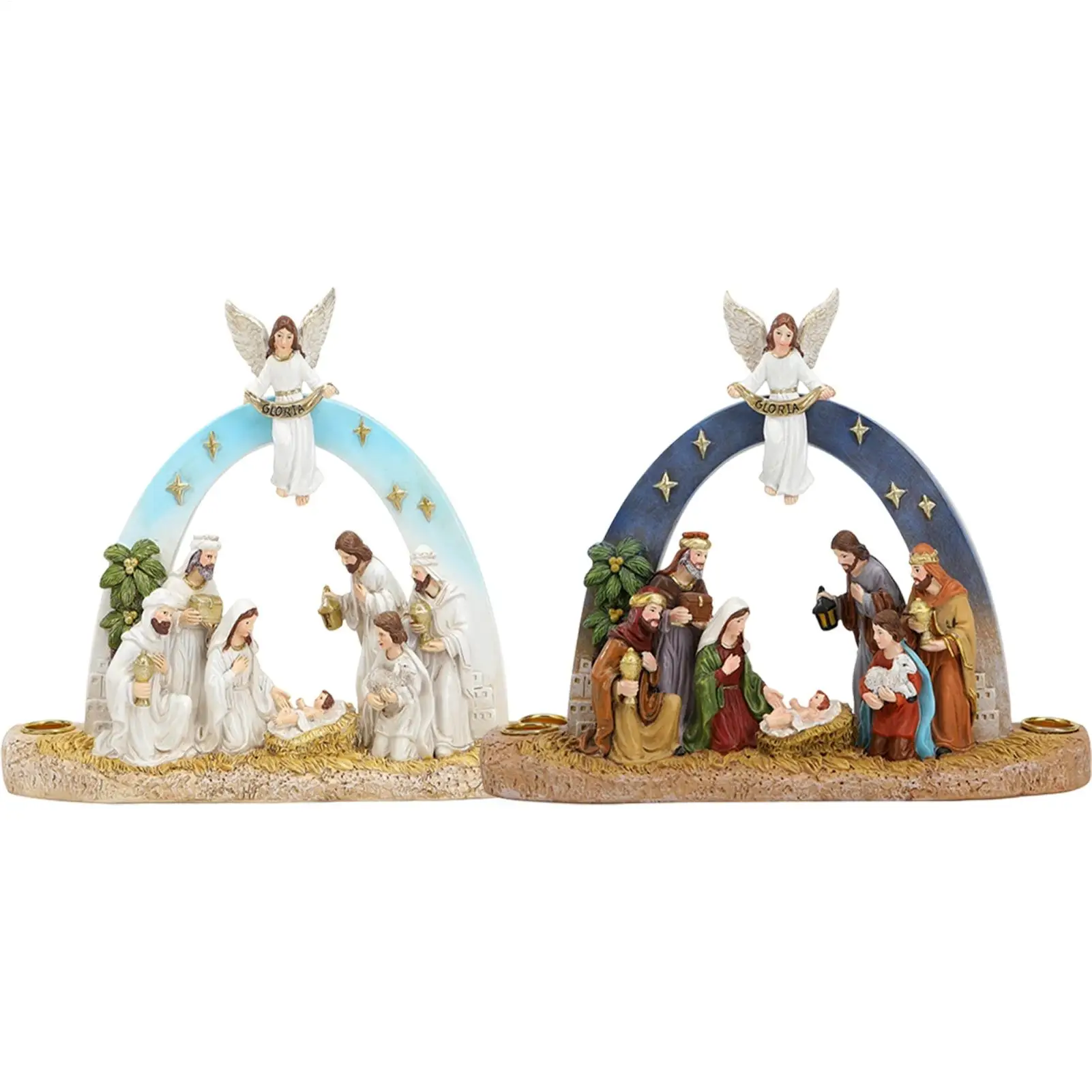 Christmas Nativity Candle Holder Resin Religious Manger Scene Statue StarrySky Horse Trough Candlestick Ornament ForThanksgiving