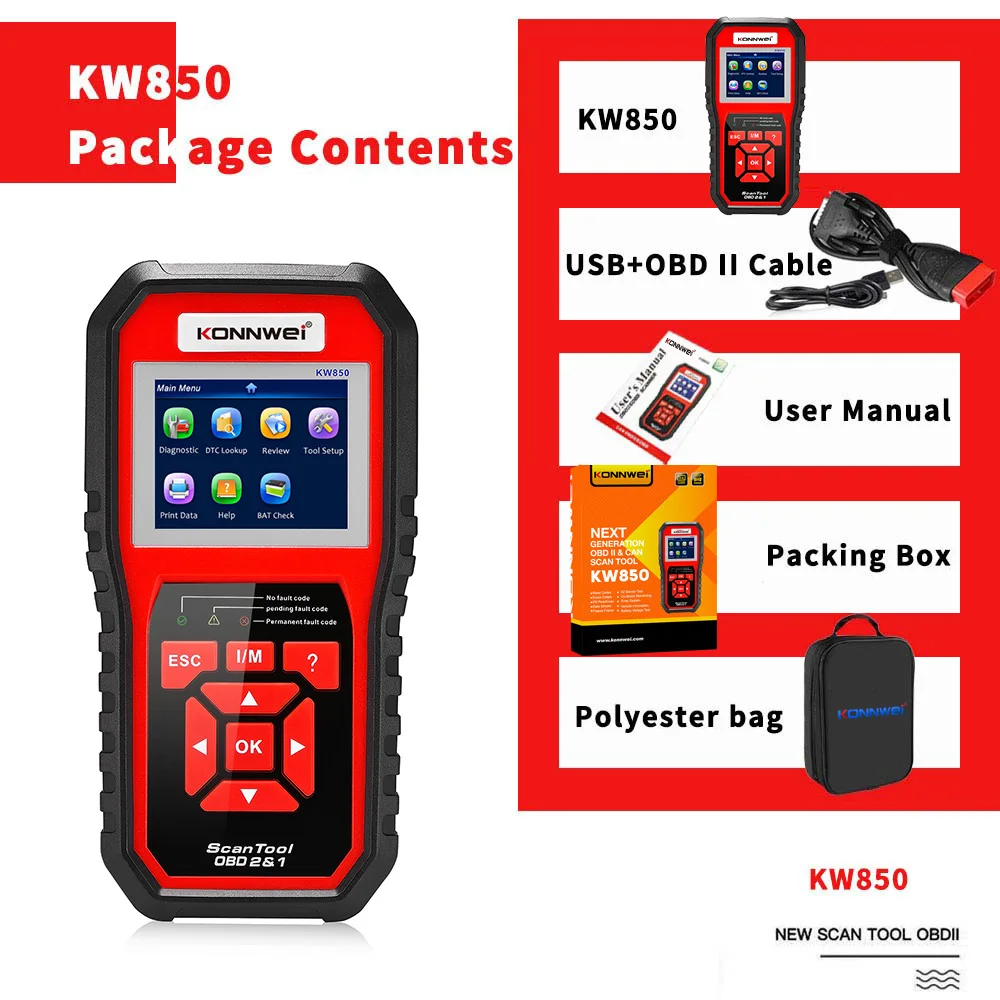 Konnwei Factory Obdi2 Escaner Automotriz KW850 أدوات تشخيص السيارات 16pin يده سيارة obd2 الماسح الضوئي لجميع السيارات 12 فولت #5