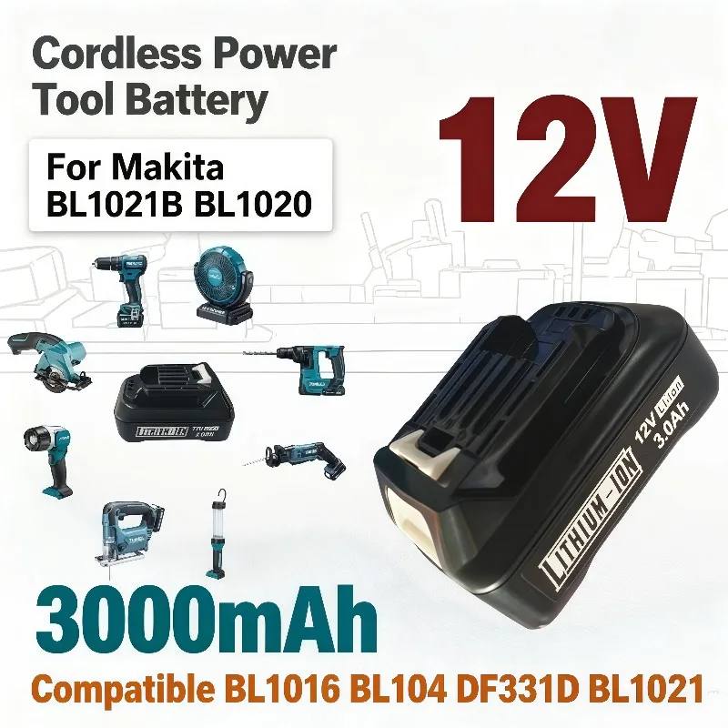 For Makita DF331D BL1021B BL1020 BL1016 BL104,12V 3000mAh Rechargeable Lithium Battery Power Tool Replacement Pack
