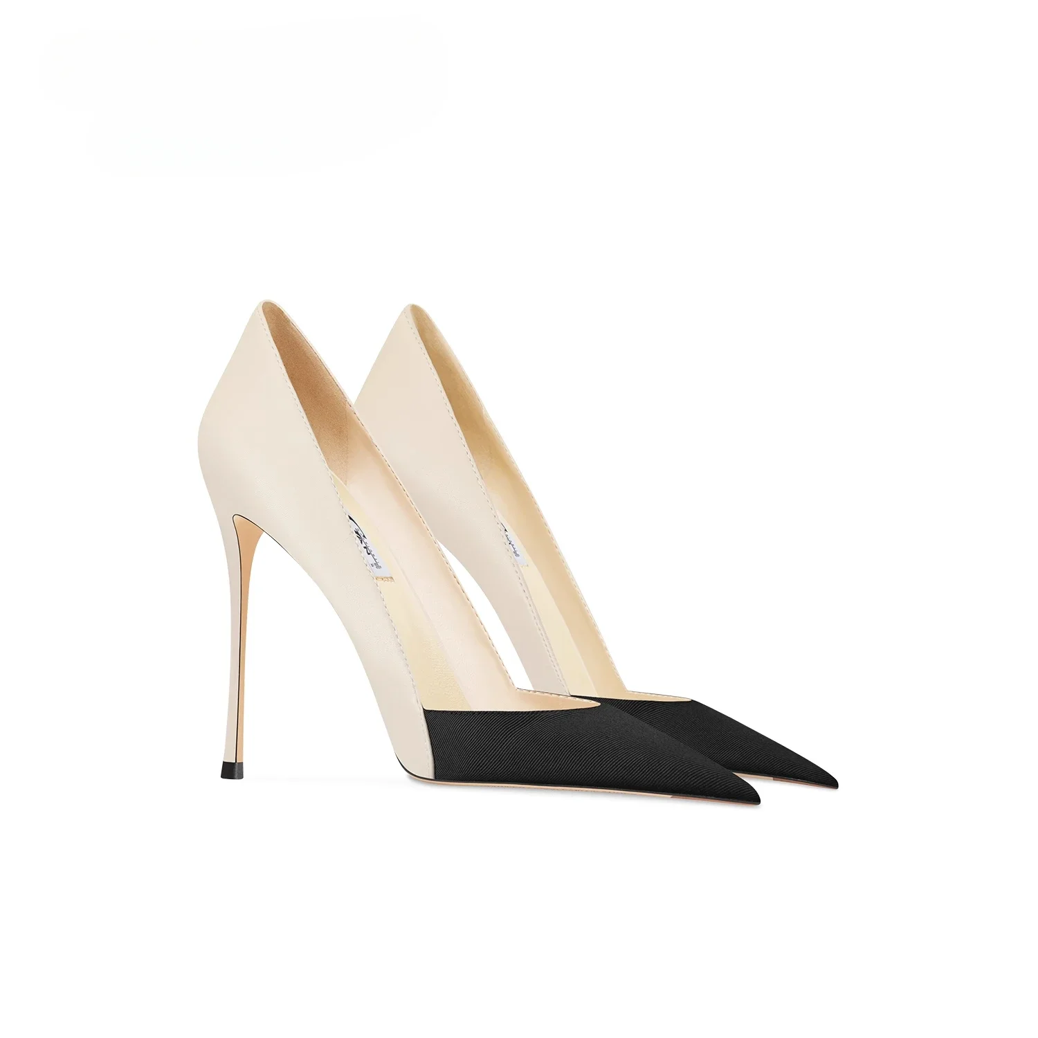 

2025 Spring and Autumn New Women's Satin Apricot Color Paired Black Sexy Commuting High Heels