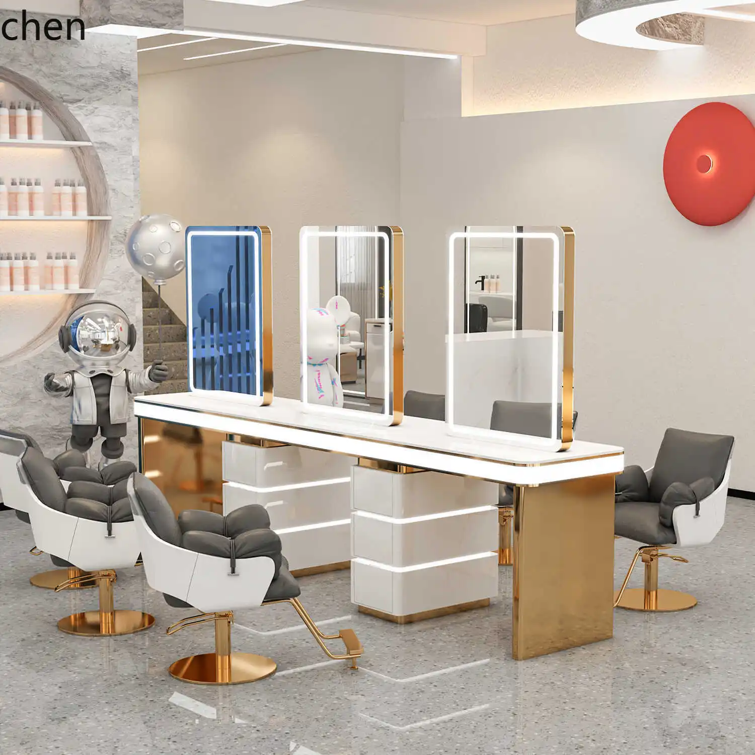 ZML barber shop mirror hair salon special hair salon perm,  and cutting hair with cabinet integrated double-sided mirror table