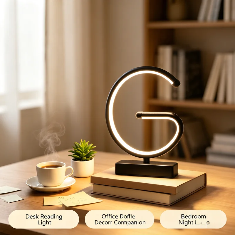 G-Shaped LED Table Lamp, Modern Curved Warm Light Bedside Night Lamp, Black Metal Base Decorative Desk Lamp for Bedroom Living R