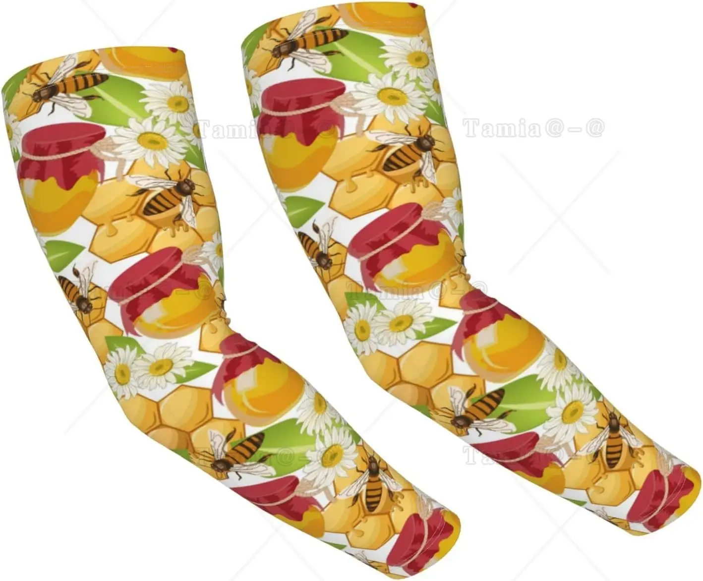 Bees Honeycomb Jars of Honey Flowers Arm Sleeves Cooling UV Sun Protection Sports Compression Sleeve Basketball Golf