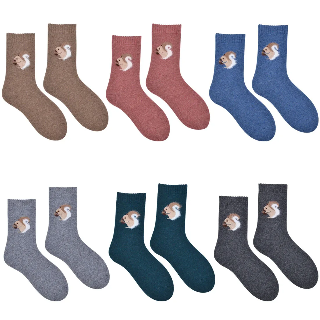 Cute Winter Thickened Warm Women\'s Socks Kawaii Funny Animal Squirrel Print Wool Socks Home Floor Sleeping Socks Hot Selling