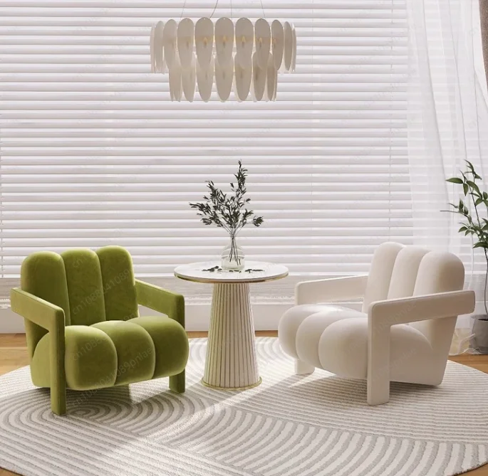 Cream Wind Lazy Sofa Chair, Lamb Wool Leisure Chair, Living Room Balcony Bedroom Single