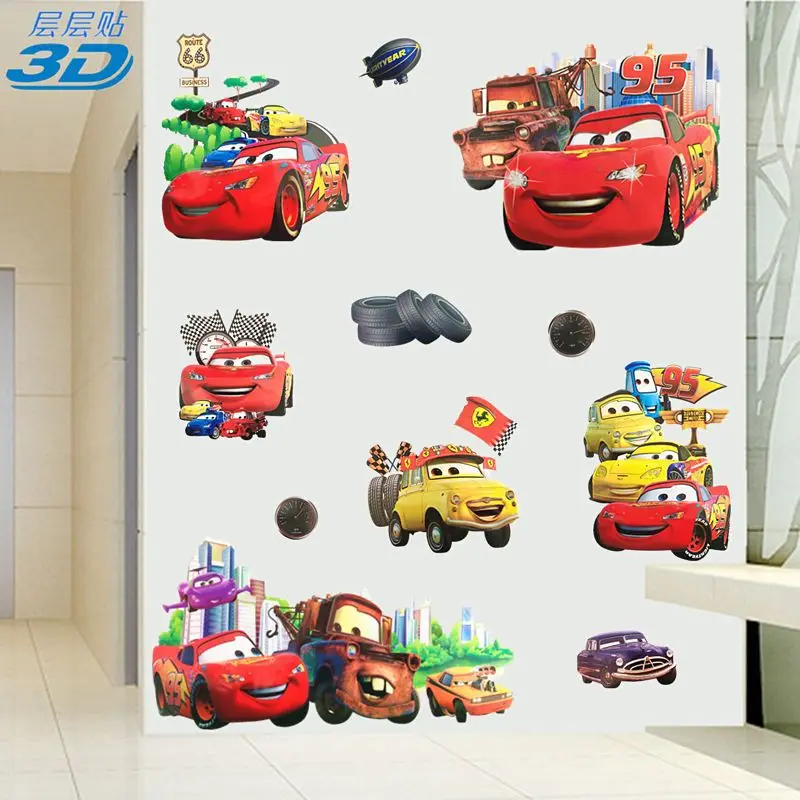 Cartoon children's room creative decoration wall sticker boy Lightning McQueen bedroom car 3D three-dimensional wall sticker